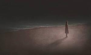 Ilustracja Woman alone with night sea, Jorm Sangsorn