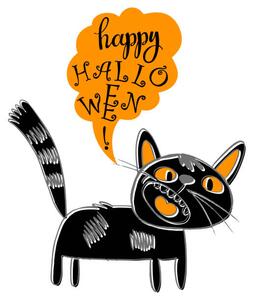 Ilustracja Happy Halloween Black cat Vector cartoon, aqua_marinka