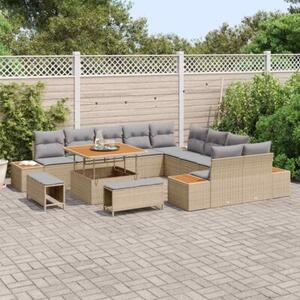 Zestaw Mebli Ogrodowych Komplet Wypoczynkowy 13-Częściowy Beżowy Rattan Na Taras Balkon Ogród