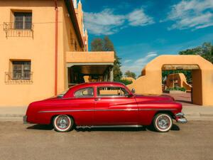 Ilustracja Classic Red Mercury Car in Old, Marcia Straub