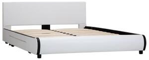 Rama łóżka z szufladami, biała, sztuczna skóra, 140x200 cm
