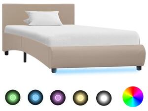 Rama łóżka z LED, cappuccino, sztuczna skóra, 100 x 200 cm