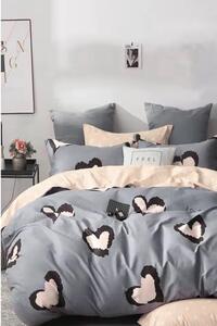 Szaro-beżowa pościel dwuosobowa z bawełny renforcé z prześcieradłem 200x220 cm Double Heart – Mila Home