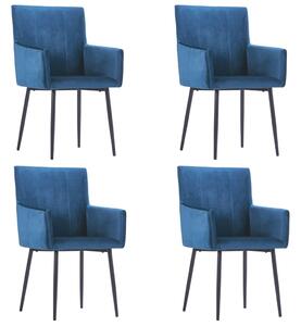Krzesła stołowe z podłokietnikami, 4 szt., niebieskie, aksamit