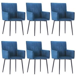 Krzesła stołowe z podłokietnikami, 6 szt., niebieskie, aksamit