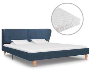 Łóżko z materacem, niebieskie, tkanina, 160x200 cm