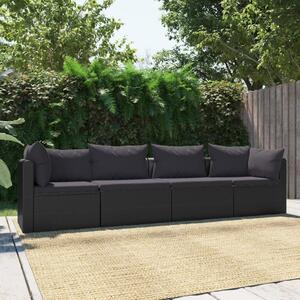 4-częściowa sofa ogrodowa, poduszki, rattan PE, czarna
