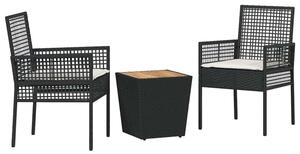 Zestaw Mebli Ogrodowych Bistro Z Poduszkami 3-Częściowy Czarny Rattan Na Taras Balkon Ogród