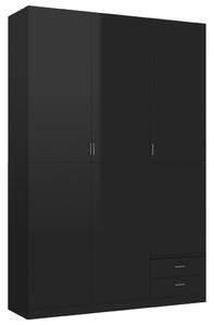 Szafa 3-drzwiowa, wysoki połysk, czarna, 120x50x180 cm