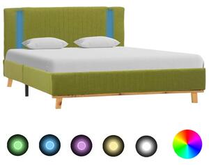 Rama łóżka z LED, zielona, tapicerowana tkaniną, 120 x 200 cm