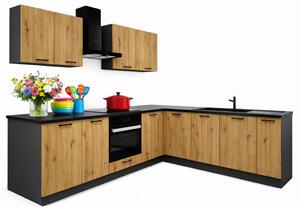 Zestaw mebli do kuchni 260 cm grafit + dąb artisan C5-D96