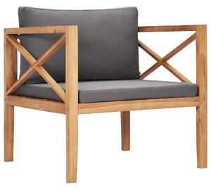 Krzesło ogrodowe z szarymi poduszkami, lite drewno tekowe