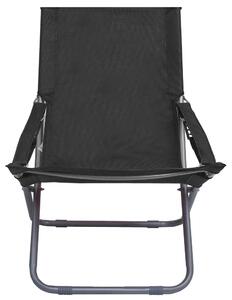 Składane krzesła plażowe, 2 szt., tkanina, czarne