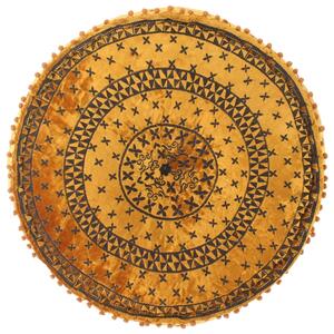 Puf, okrągły, aksamit z haftem, 60x25 cm, musztardowy
