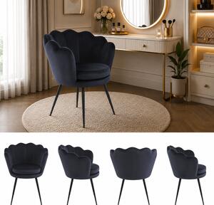 Fotel muszelka SHELL | czarny welur, czarne nogi