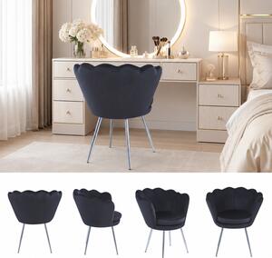 Fotel muszelka SHELL | czarny welur, chromowane nogi