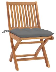 Krzesła ogrodowe, 2 szt., szare poduszki, lite drewno tekowe