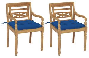 Krzesła Batavia z niebieskimi poduszkami, 2 szt., drewno tekowe