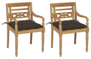 Krzesła Batavia z poduszkami taupe, 2 szt., lite drewno tekowe