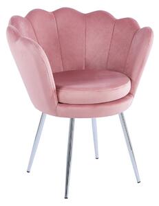 Krzesło Muszelka SHELL CHROME różowe na srebrnych nóżkach welur