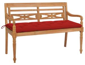 Ławka Batavia z czerwoną poduszką, 150 cm, drewno tekowe