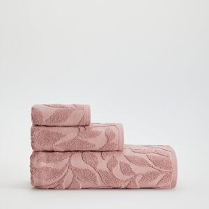 Reserved - Żakardowy ręcznik w liście - Różowy