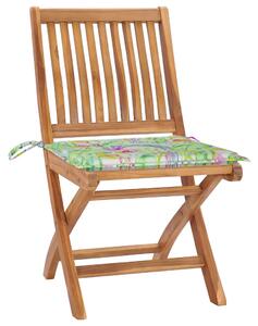 Krzesła ogrodowe, 2 szt., poduszki w liście, lite drewno tekowe