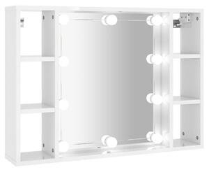 Szafka z lustrem i LED, biała z połyskiem, 76x15x55 cm