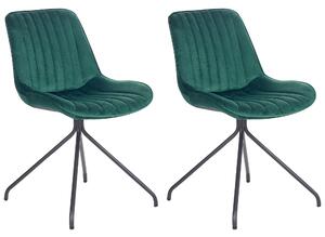 Zestaw 2 krzeseł do jadalni tapicerowanych welurowych bez podłokietników zielone Navasota Beliani