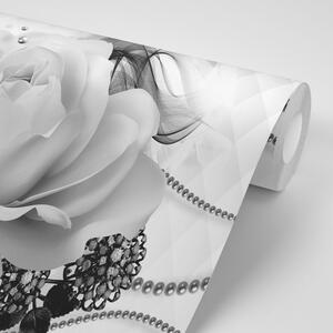 Tapeta czarno-biała róża z abstrakcją
