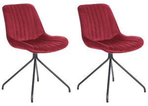Zestaw 2 krzeseł do jadalni tapicerowanych welurowych bez podłokietników czerwone Navasota Beliani