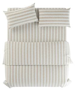 Jasnoszaro-kremowa lniana pościel jednoosobowa 135x200 cm Natural Stripes – Native Natural