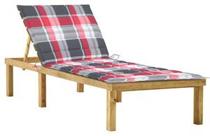 Leżak z poduszką w czerwoną kratkę, impregnowane drewno sosnowe