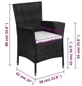 Zestaw Mebli Ogrodowych Bistro 3-Częściowy Czarny Rattan Na Taras Balkon Ogród