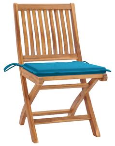Krzesła ogrodowe z niebieskimi poduszkami, 2 szt., tekowe