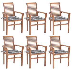Krzesła stołowe z poduszkami w szarą kratę, 6 szt., tekowe