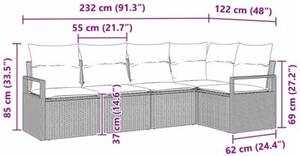 Zestaw Mebli Ogrodowych Komplet Wypoczynkowy Z Poduszkami 5-Częściowy Szary Rattan Na Taras Balkon Ogród