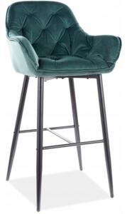 Krzesło Barowe Tapicerowane CHERRY Zielone Welurowe
