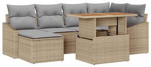 Zestaw Mebli Ogrodowych Komplet Wypoczynkowy Narożny 7-Częściowy Beżowy Rattan Na Taras Balkon Ogród