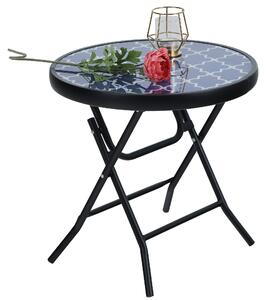 Składany, okrągły stolik metalowy z szklanym blatem, wymiary: 46 x 46 x 48 cm