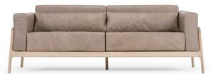 Jasnobrązowa sofa z bawolej skóry z konstrukcją z litego drewna dębowego Gazzda Fawn, 210 cm