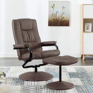Fotel telewizyjny z podnóżkiem, brązowy, sztuczna skóra
