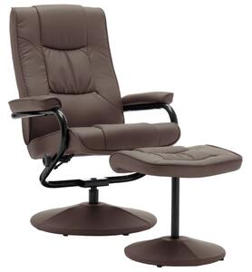 Fotel telewizyjny z podnóżkiem, brązowy, sztuczna skóra