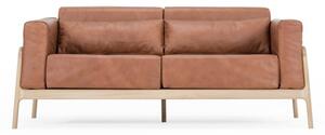 Karmelowa sofa z bawolej skóry z konstrukcją z litego drewna dębowego Gazzda Fawn, 180 cm
