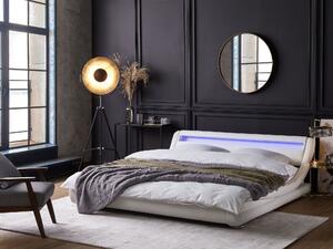 Łóżko wodne LED ekoskóra tapicerowane z akcesoriami 180 x 200 cm białe Avignon Beliani