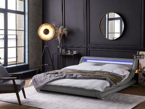 Łóżko wodne LED ekoskóra tapicerowane z akcesoriami 140 x 200 cm szare Avignon Beliani