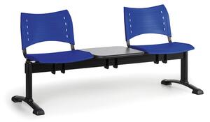 Ławka do poczekalni plastikowa VISIO, 2 siedzenia + stołek, niebieski, czarne nogi
