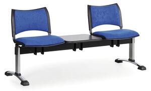 Ławka do poczekalni tapicerowana SMART, 2 siedzenia + stołek, niebieski, chromowane nogi