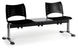 Ławka do poczekalni plastikowa VISIO, 2 siedzenia + stołek, czarny, chromowane nogi