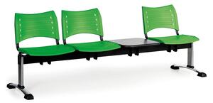 Ławka do poczekalni plastikowa VISIO, 3 siedzenia + stołek, zielony, chromowane nogi